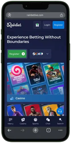 RainBet Live Mobile Homepage