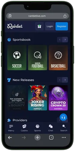 RainBet Live Mobile Sportsbook Page
